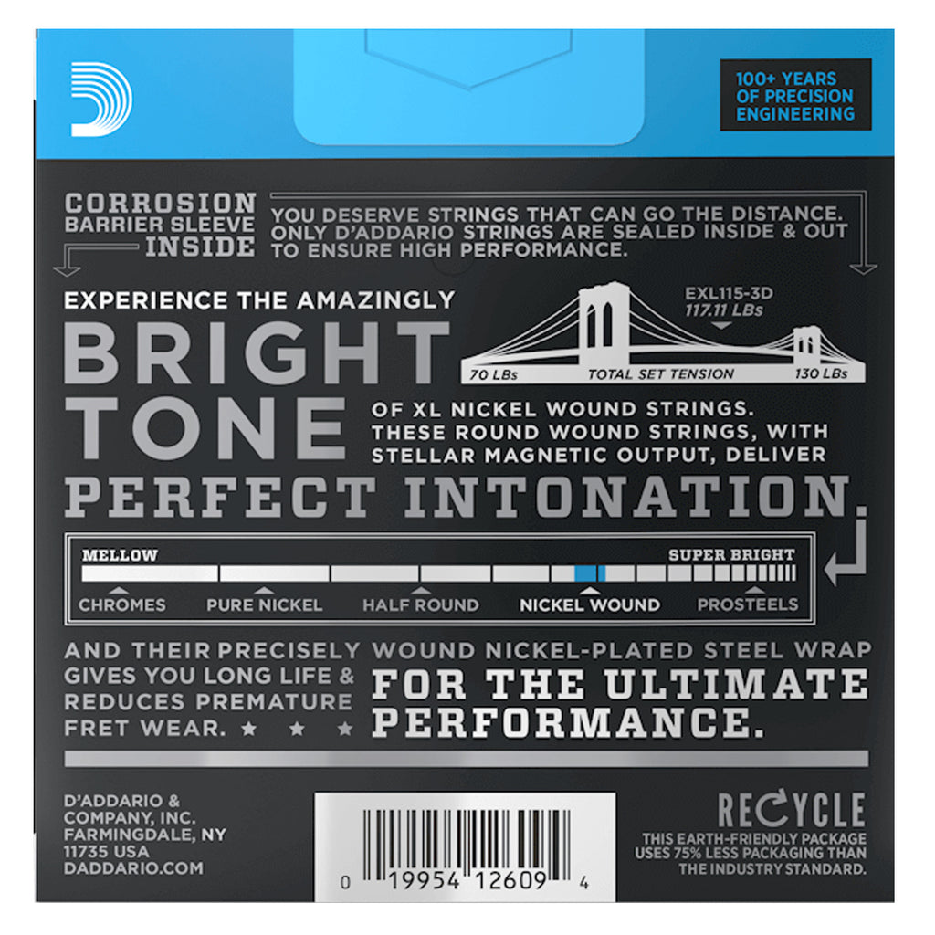 Cuerdas Eléctrica Daddario EXL115 3-PACK